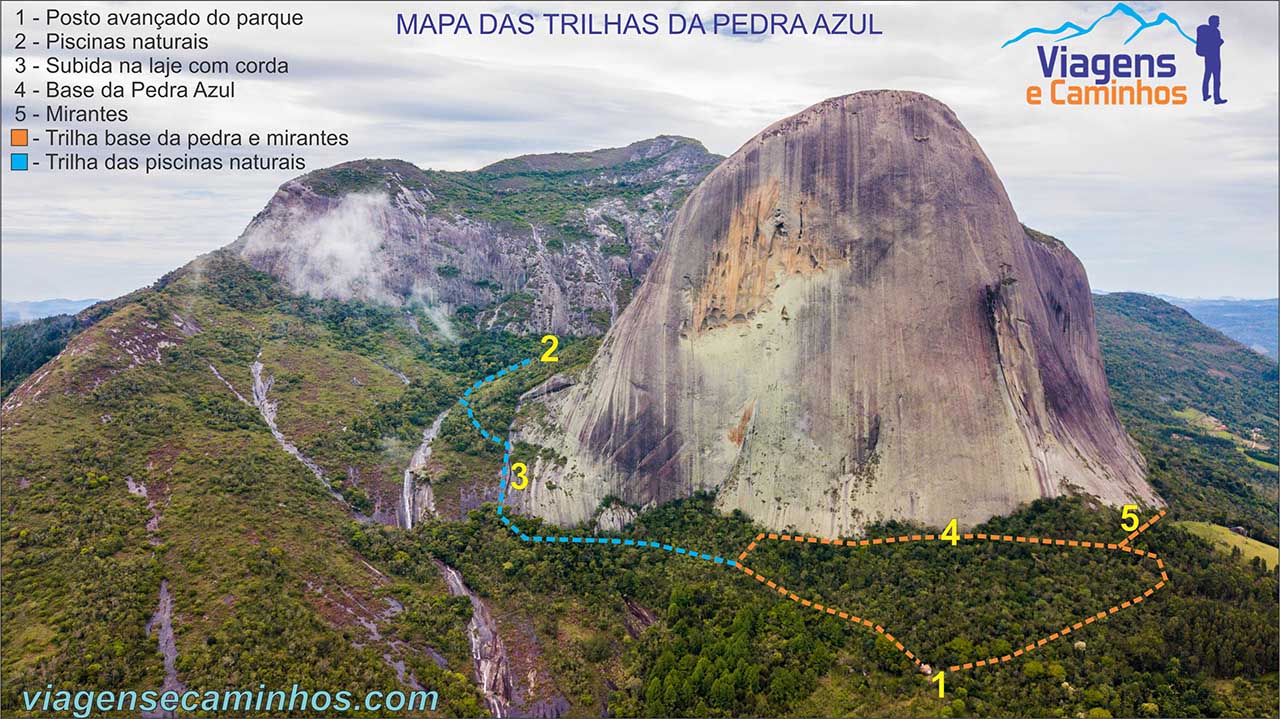 Mapa das trilhas da Pedra Azul