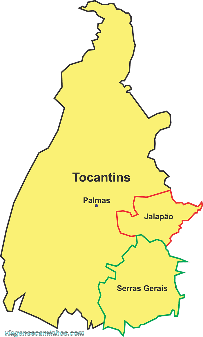 Mapa de localização das Serras Gerais e do Jalapão dentro do estado do Tocantins
